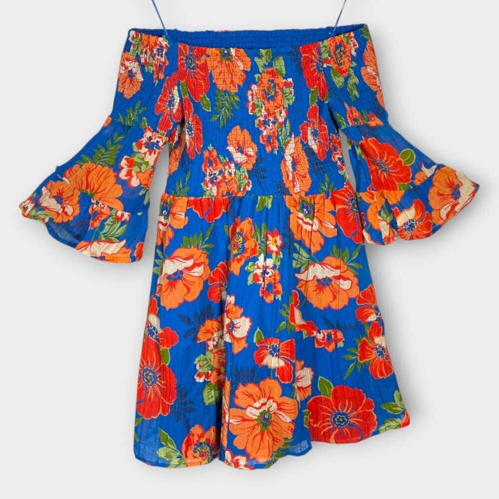 GUESS Charley Off-The-Shoulder Dress Sz MEDIUM Blue Floral Boho NEW - Picture 5 of 11